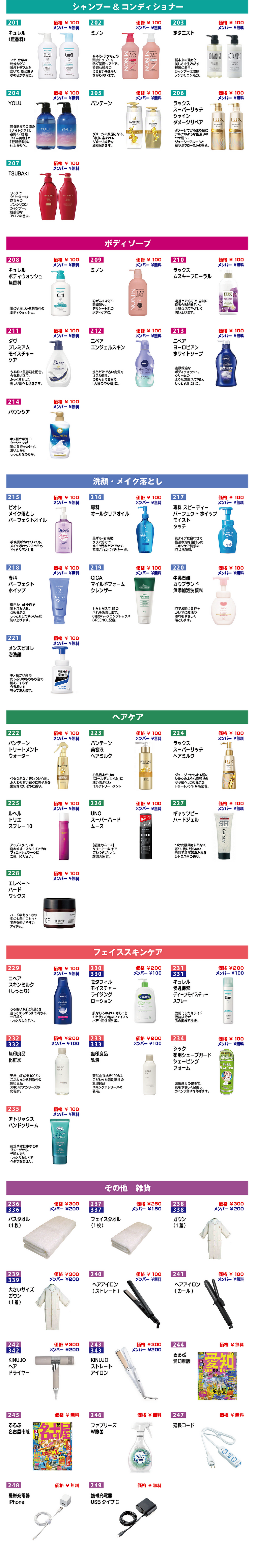 レンタルケア用品ラインナップ